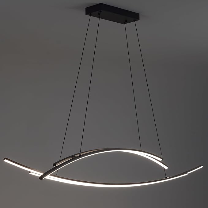 48" Modern LED Chandelier 4-Light Island Light Black Linear Chandelier for Kitchen Island Dining Room 45W Dimmable Modern LED Chandelier with Remote Control