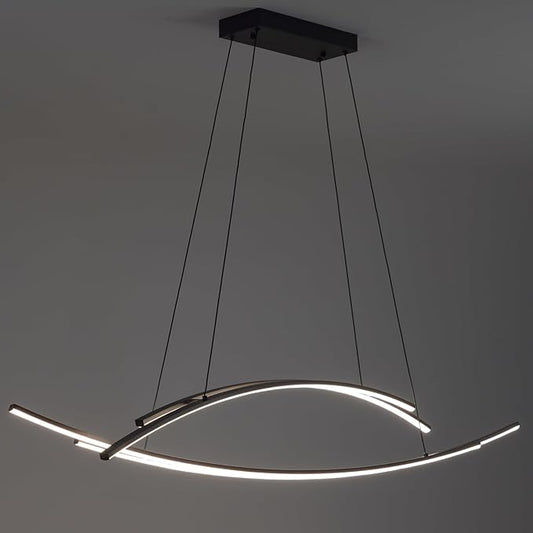 48" Modern LED Chandelier 4-Light Island Light Black Linear Chandelier for Kitchen Island Dining Room 45W Dimmable Modern LED Chandelier with Remote Control