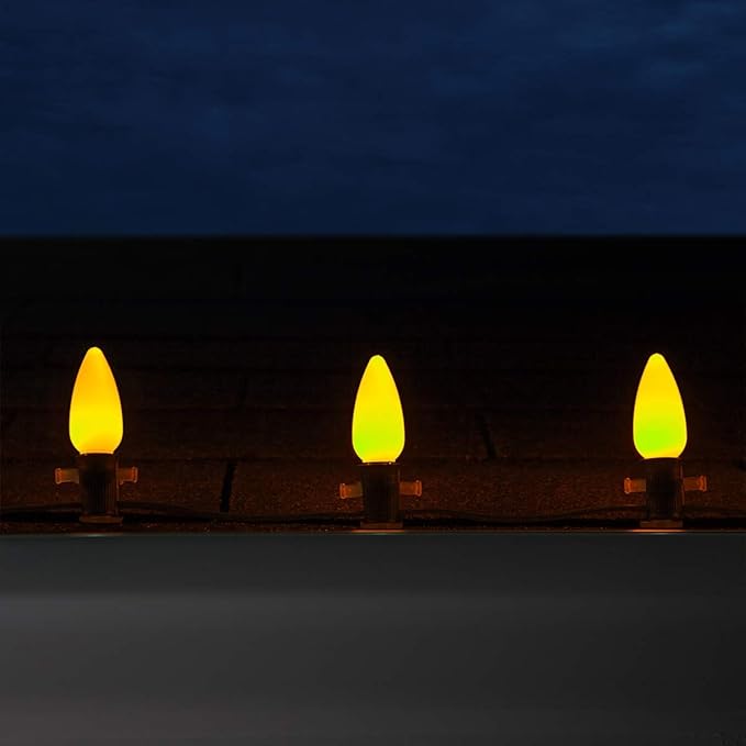 Wintergreen Lighting 25 Pack OptiCore C9 LED Christmas Light Bulbs, Gold Smooth Finish, Heavy Duty E17 Base Premium Outdoor Christmas Light Bulb Replacement