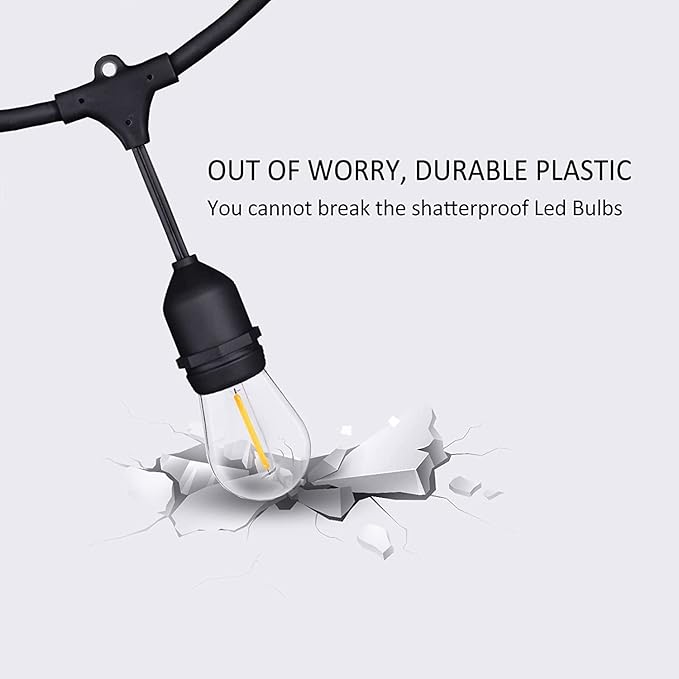 200FT String Lights for Outside LED Patio Lights Outdoor Waterproof with 63 Shatteproof Edison Lights Outdoor String Lights 2200K for Patio Gazebo Pergola Café