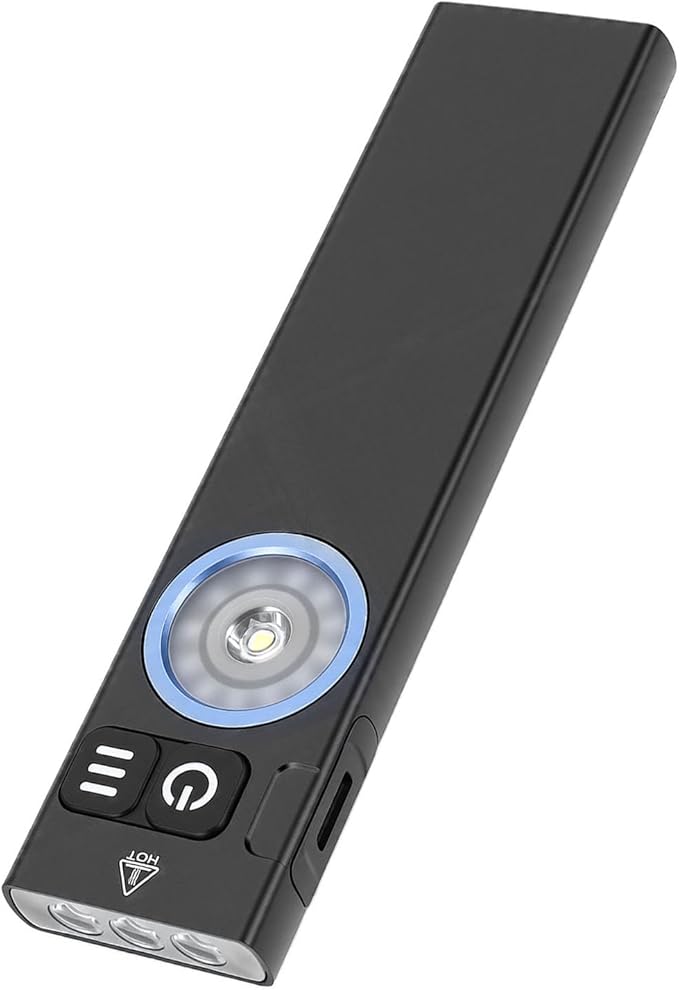 Ultra Thin 650lm Flashlight with, RGB Side Light, Magnetic Rechargeable Small for Camping, Emergency Signal