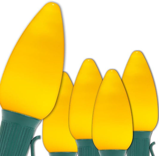 Wintergreen Lighting C9 OptiCore LED Commercial Outdoor Christmas Lights – Heavy Duty Christmas String Lights; Green Wire (100 Lights, 100 ft, Gold Smooth/Opaque)