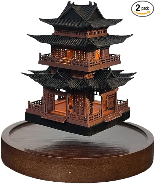Levitating Ancient Tower lamp,Magnetic Floating LED Light Desk Lamp Table lamp Night Light, 360-degree Free Floating and Rotating in The air for Unique Gifts Room Home Office Decor (Vintage)