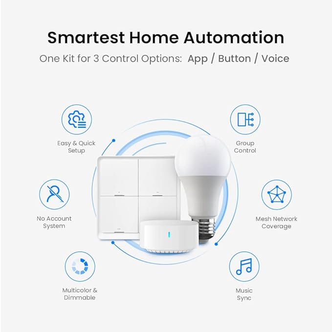 BroadLink Smart Home Starter Kit - Includes 3 Bulbs, 1 Scene Switch and 1 Hub, Uses FastCon and Bluetooth Low Energy Tech, Compatible with Alexa and Google Home