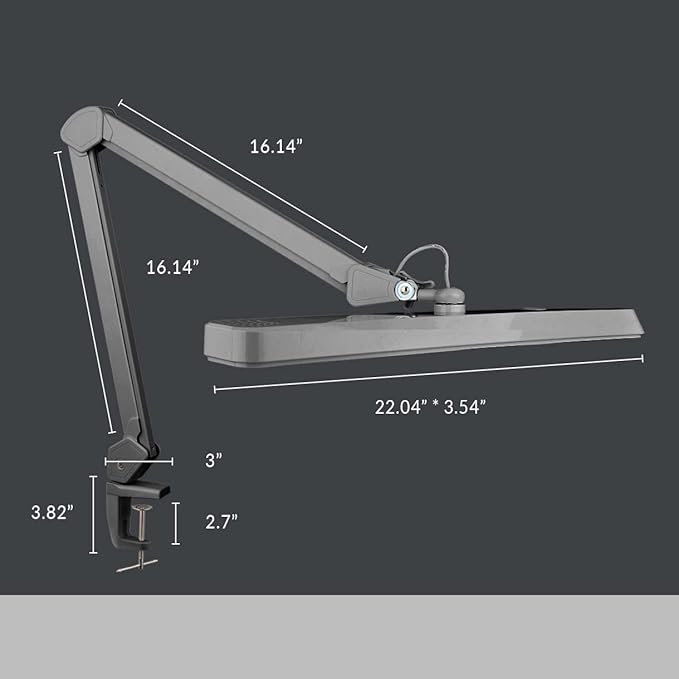 Neatfi Task Lamp – 2,500 Lumens, 30W, 22-Inch Wide Shade, 4 Brightness Levels, Eye-Caring Light, Clamp Mount, LED Task Light for Manicure Table, Crafts, Workbench, Office (Non-CCT, Silver)