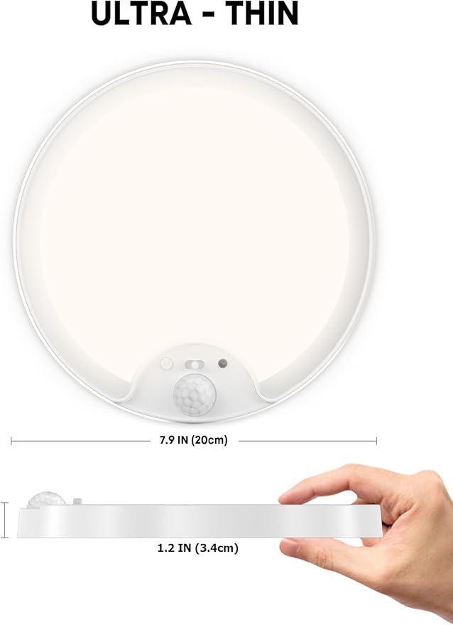 Rechargeable Motion Sensor Ceiling Light - Battery Operated Wireless LED Ceiling Shower Lights Indoor Night Lighting for Bathroom, Laundry Room, Hallway, Closets