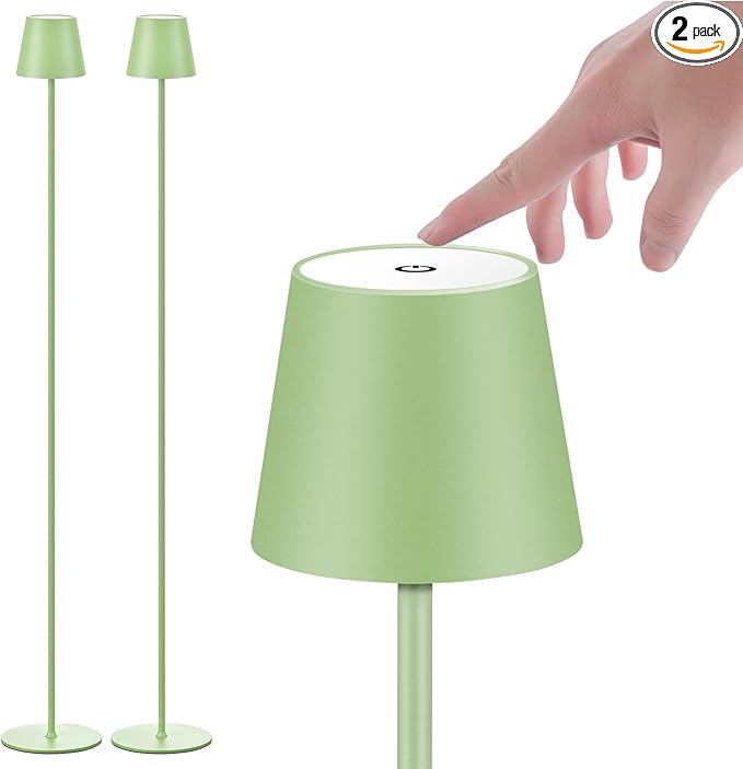 2Pack Cordless Floor Lamp for Outdoor/Indoor, Built-in 6800 mAh Battery LED Battery Operated lamp Rechargeable, with Touch Control Floor lamp，Adjustable Height Floor Lamp for Patio(Green)
