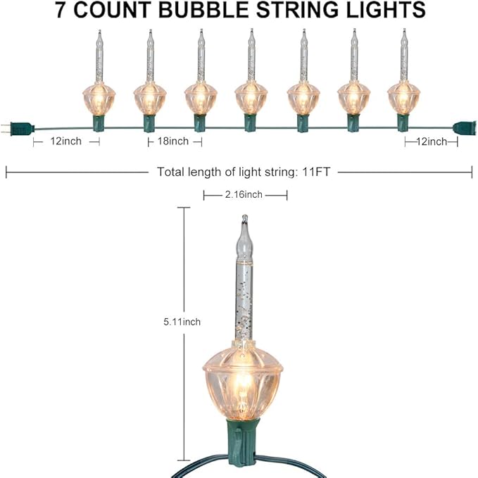 GOOTHY Silver Bubble Lights Set,11Ft Vintage Christmas Bubble String Lights, 8 Clear Bulbs with Silver Glitter (1 Spare) UL Listed for Christmas Tree Holiday Party Outdoor Decor, E12 Base,Green Wire