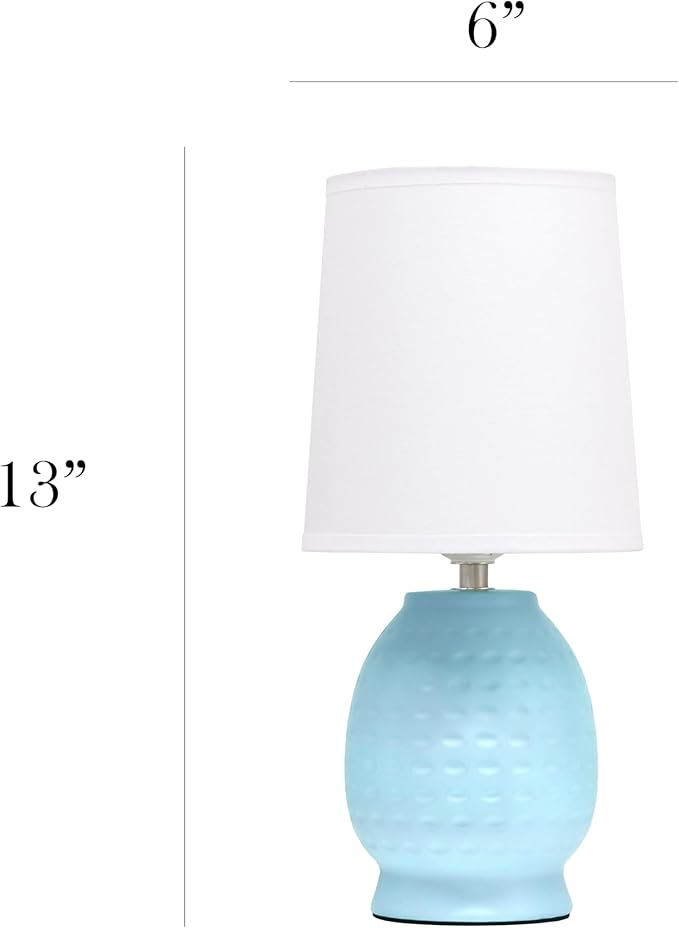Simple Designs LT1161-BBY 12.5" Chic Glow Petite Dimpled Ceramic Table Lamp, for Bedroom, Office, Living Room, Baby Blue