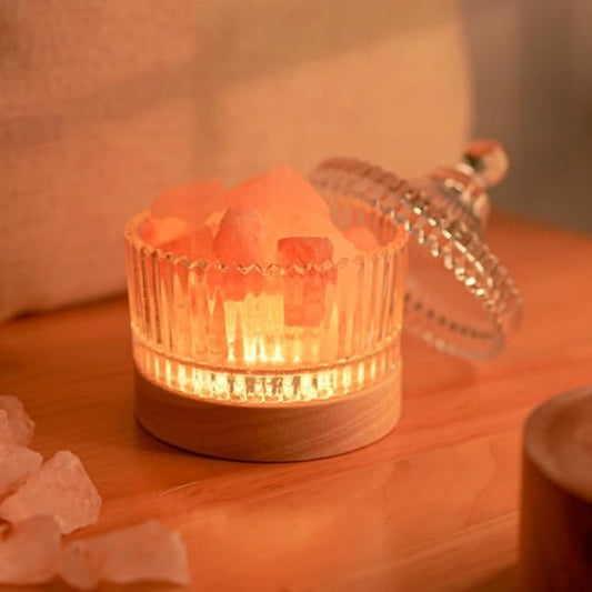Natural Himalayan Salt Lamp: Authentic Crystal Pink Salt Rock Lamp with Wood Base, Adjustable LED with Switch Control, Essential Oil Diffuser for Home Office Decor and Gift