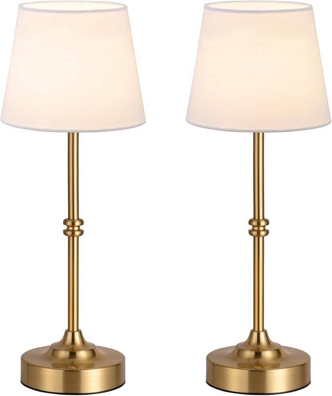 Kakanuo Rechargeable Cordless Table Lamp Gold - 2 Pack Brass 4000mAh Battery Operated Lamp, Touch Control Stepless Dimming, for Home Decor, Dining Table, Living Room, Bedroom