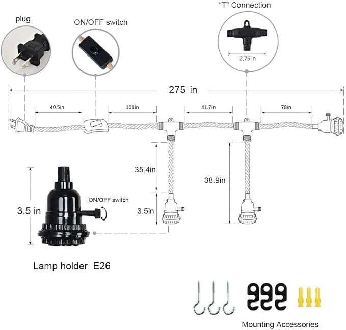Triple Plug in Pendant Lights with Cord Hanging Lamp Kit with Switch 23 Ft Long Hemp Rope Farmhouse Pndant Light Cord Lighting Fixture Kits DIY Hanging Light
