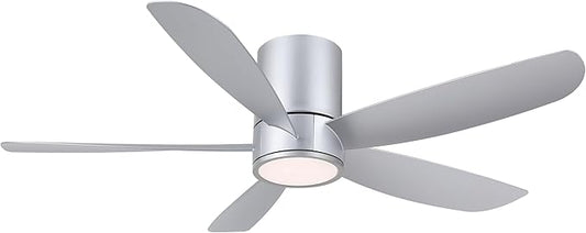 52" Outdoor Ceiling Fan with Light and Remote, ABS Blades, Low Profile Flush Mount Ceiling Fan, Dimmable LED light, Noiseless Reversible DC Motor, for Bedroom/Living Room/Porch (Silver)