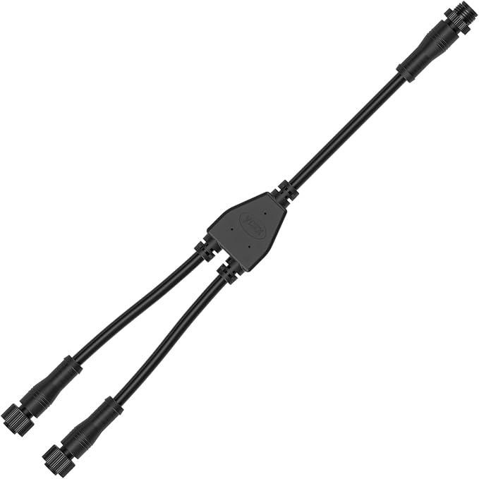 BTF-LIGHTING 2 Core 2 Pin Small Size IP68 Y Shape 1 Male-Divided-2 Female Splitter Connector Black Plastic 18AWG 15mm Metal Metal Nut Support All 2 Pin Small Size IP68 Connector