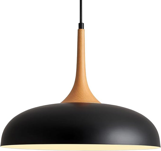 Black Pendant Lights Kitchen Island,Modern Pendant Light Fixtures,Farmhouse Adjustable Hanging Pendant Lighting for Foyer Entryway Hallway Bedroom Dining Room Living Room,Faux-Wood,Small 12.6 inch