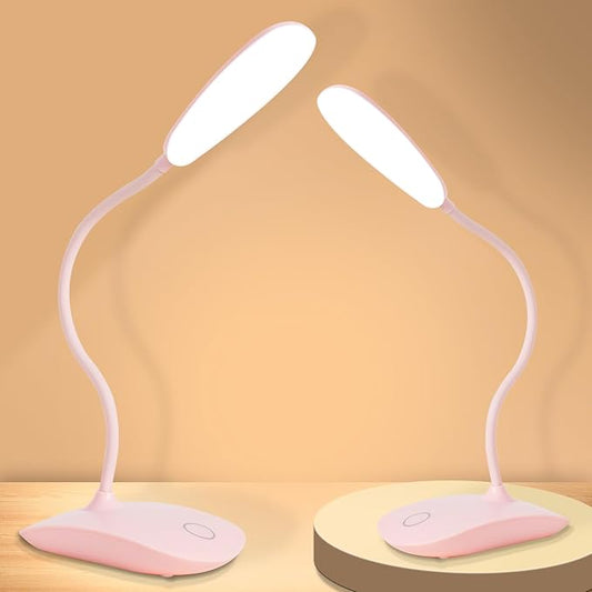Battery Powered Desk Lamp, Portable Lamps Rechargeable 3 Color Modes Touch Control Stepless Dimming, Wireless Desk Lamp with 2000mAh, Small LED Table Light for Dorm Study Office Bedroom,Pink(2-PACK)
