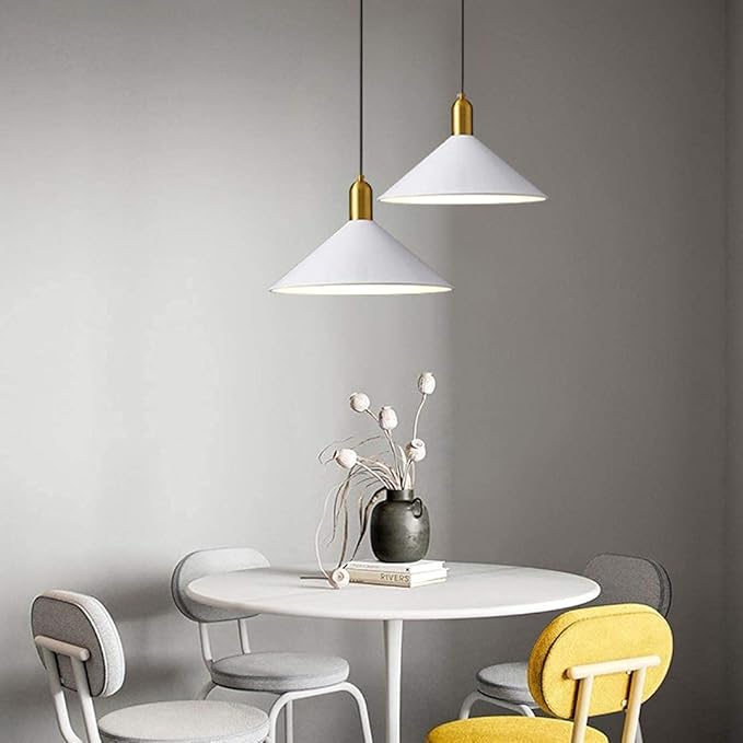 KCO Lighting Modern Cone Pendant Lighting White and Gold Pendant Light Kitchen Island Farmhouse Dome Pendant Light Mid Century Living Room Light Fixture Over Dining Table (White)