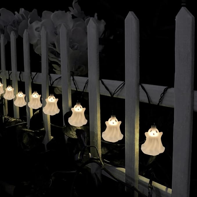 Halloween Ghost String Lights, 8.5Ft Outdoor Halloween Decorations Lights with 10 White Ghosts Lights Waterproof, Hanging Ghosts Fairy Lights UL Listed for Patio Garden Backyard Party Bedroom Window