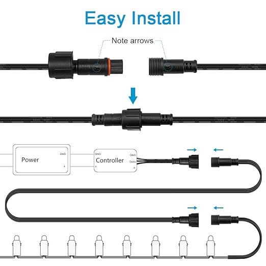 ALITOVE 6.56ft 3 Pin xConnect Extension Cable with 17mm Male & 12mm*23mm Female X-Connector 18AWG Power Cord IP68 for B0923SDR5T B0CM95W84B B0CW9NQ12K WS2811 Halloween Christmas Pixel Lights(2 Pack)