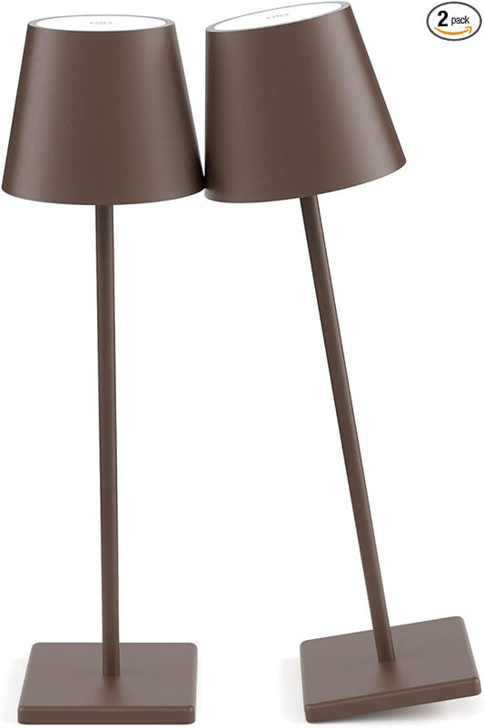 2 Packs LED Cordless Table Lamp, Rechargeable Battery Desk lamp 5000mAh Battery Operated Stepless Dimming Modern Portable Table Light for Restaurant/Table/Bedroom/Outdoor IP54 Waterproof (Rust Red)