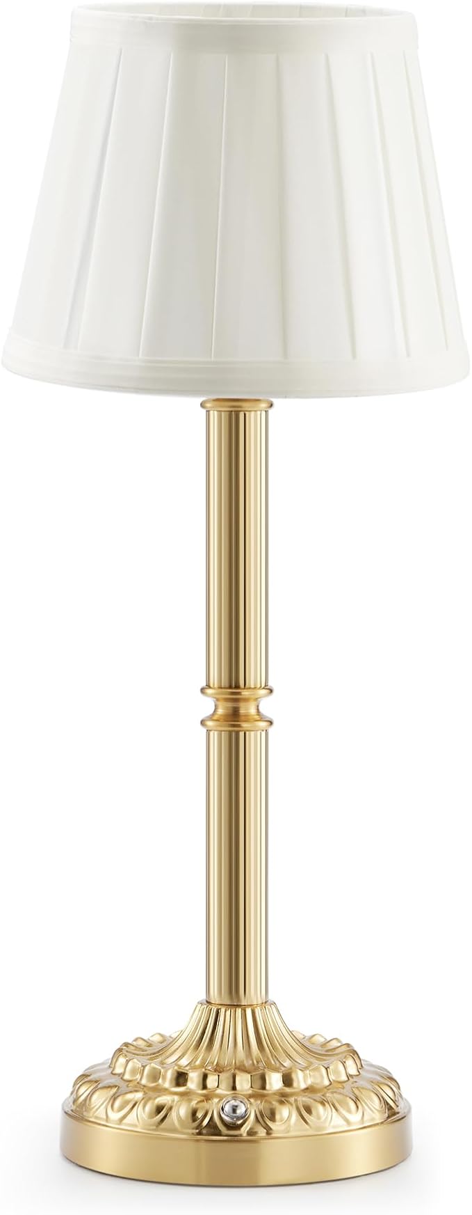 Vintage Cordless Rechargeable Table Lamp, 3-Level Touch Dimmer, Folded Fabric Shade & Brass Base, Portable Battery Operated Lamp for Living Room, Bedside, Dining, Restaurant Lighting, Home Decor