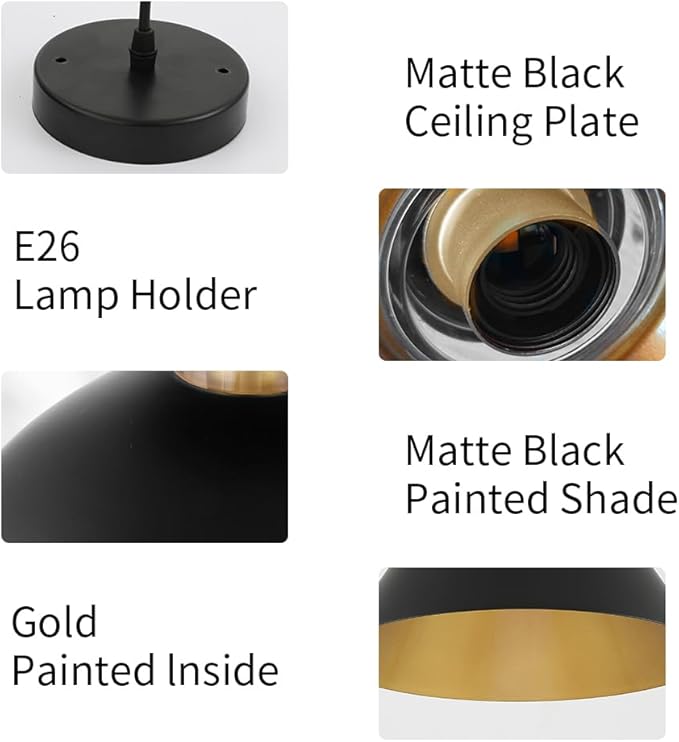 Black Pendant Lights Kitchen Island 2 Pack, Dome Pendant Light Fixtures, Farmhouse Pendant Light, Modern Pendant Lights for Kitchen Island Dining Room Bedroom Study