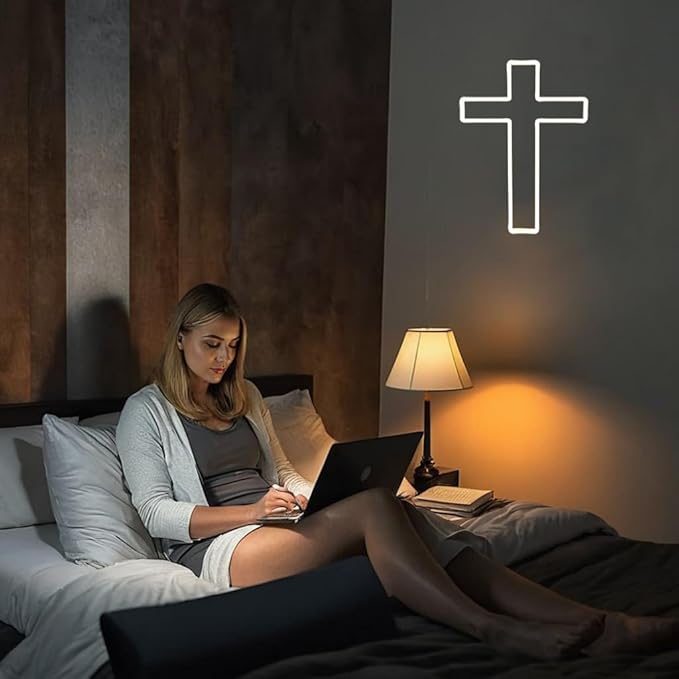 Christ Jesus Cross Neon Sign for Wall Decor USB Powered Dimmable Led Light Up Signs for Bedroom Men Cave Christening Day Baby Shower Decor Xmas Easter Christian Gifts for Religious Kids