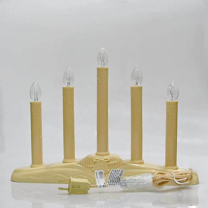 GOOTHY 5 Lights Electric Window Candle Lamp, 1 Pack Christmas Electric Candoliers Ivory Base with 6 Clear C7 Bulb (1 Spare Bulb), 5 Watt, 3Ft Cord, Candle Lamp Plug in and Ready to Use