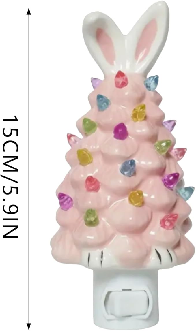 Easter Bunny Tree,Bunny lamp,Glowing Bunny Imitation Ceramic Tree,Resin Bunny Figurine with Colorful Lamp,Light Up Tree with Rabbit Ears,Easter Night Light for Home Decorations (D)