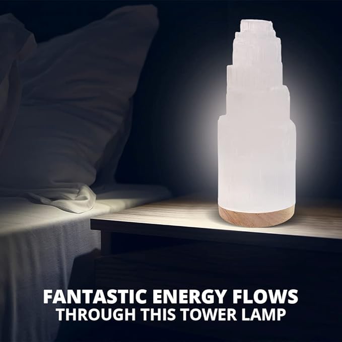 Himalayan Glow Crystal Lamp Authentic Handmade Moroccan Selenite with Wooden Base & USB Cable (ETL Certified), Ideal Gift Choice, 20cm, White