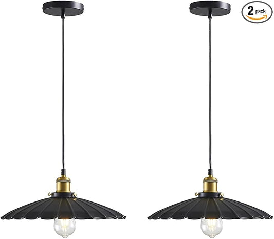 2Pack Kitchen Hanging Lights, Black Hanging Light for Hallway 13.8 Inch Metal Lampshade Farmhouse Pendant Lights Kitchen Island Vintage Pendant Lighting Kitchen Island Sofa