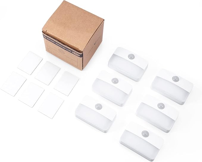 AMIR 6 Pack Mini Motion Sensor Stair Light for Indoor, Battery-Powered LED Night Light, 40 Lumen 3000K, Cordless Closet Lights, Safe Lights for Stairs, Hallway, Bathroom, Kitchen, Cabinet
