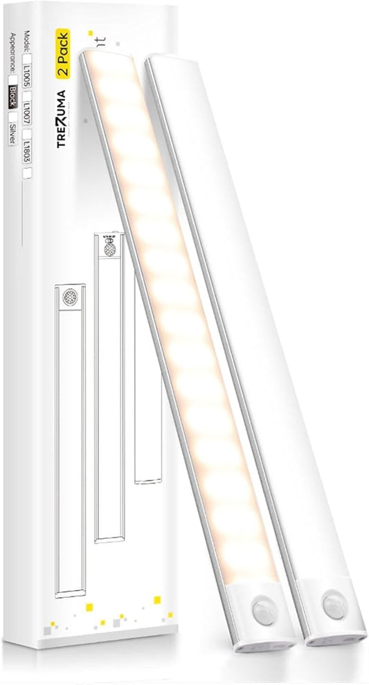 12 Inch Under Cabinet Lighting, 2 Pack 60 LED Motion Sensor Lights, 145LM USB-C Rechargeable, 2200mAh Battery, 10–100% Dimmable, 3 Color Modes, Stick-On Magnetic LED Closet Lights for Kitchen