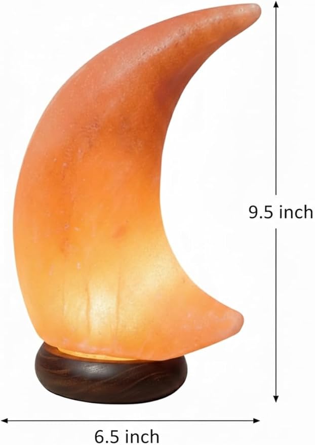 NB Himalayan Pink Salt Lamp – Moon Shape – Hand-Carved Natural Crystal with Wooden Base dimmer Switch with a Pair of Bulbs
