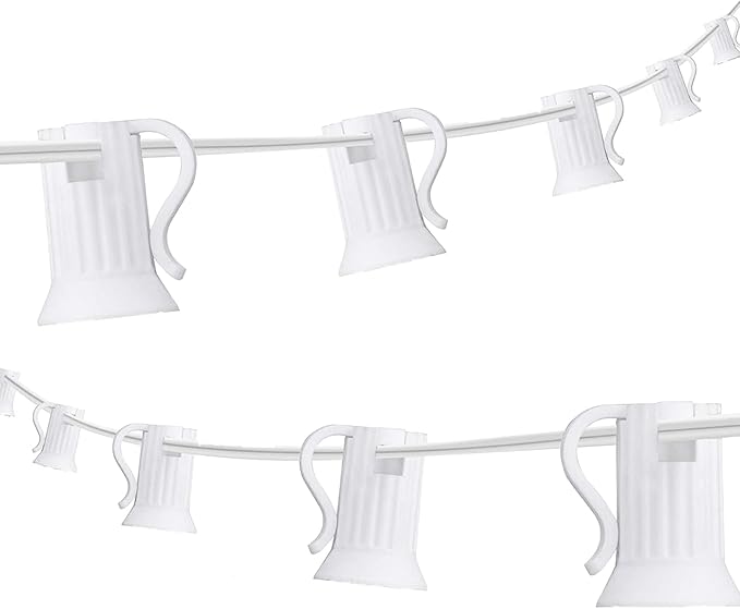 100FT C7 Light String Christmas Stringer, E12 Christmas Sockets 12" Spacing, C7 Stringer Set Green Outdoor String Light for Wedding Patio Event Lighting Decor, White Wire
