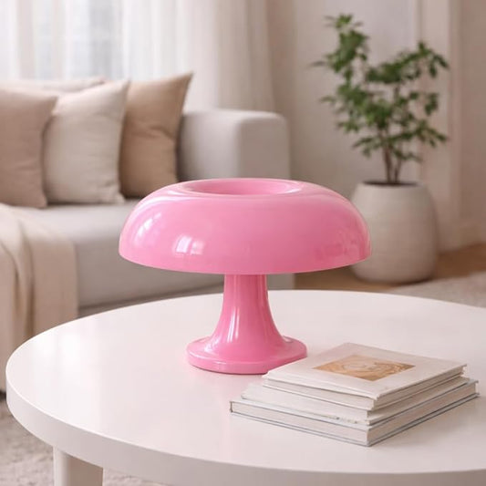 Pink Mushroom Lamp, Mid Century Modern Table Lamp for Bedroom, Minimalist Mushroom Decor Bedside Small Lamps, 2700K(Bulb Included, Plug Powered)