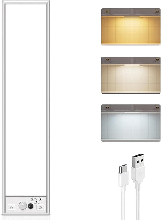 Under Cabinet Lighting Wireless,750LM Ultra-Bright Hand Wave Motion Sensor, 6000mAh Rechargeable Battery Longer Lasting Time Pantry Lights,3 Colors Dimmable Closet Light for Kitchen,Wardrobe,Stairs
