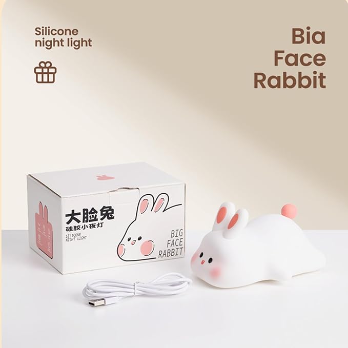 Bunny Lamp, Rabbit Night Light with Timer, Soft Silicone Big Face Bunny Easter Gifts, Rechargeable Dimmable LED Nursery Light, Animal Kawaii Bedroom Decor for Kids Baby