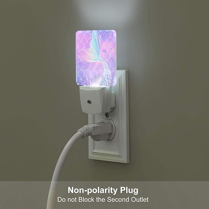 LED Night Light 2 PCS Mermaid Night Light Cute Lamp Plug-in LED Nightlights Dusk to Dawn Sensor Night Lamp for Bedroom Room Nursery Hallway Stairs Kitchen Wall Decorative