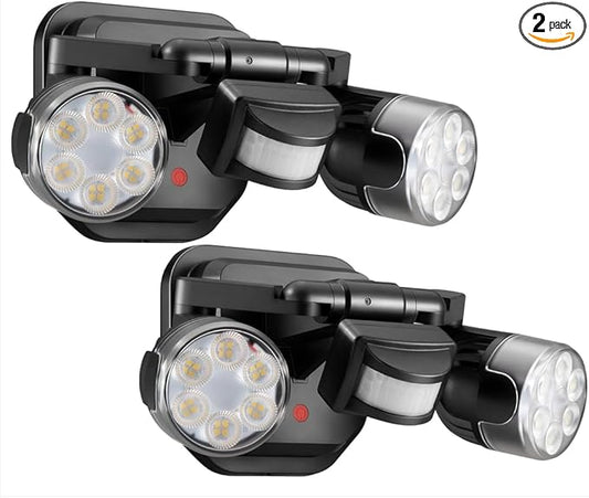 OREiN Motion Sensor Outdoor Security Lights, Dual-Head Adjustable LED Flood Lights, 3 Modes (Motion/Manual/Dusk to Dawn), 150W Equivalent, 5000K, IP65 Waterproof, Hardwired, Black (2 Pack)