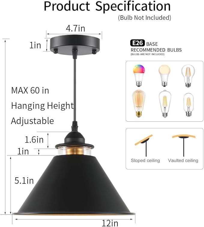 Black Pendant Lights Kitchen Island 3 Pack, Dome Pendant Light Fixtures, Farmhouse Pendant Light, Modern Pendant Lights for Kitchen Island Dining Room Bedroom Study