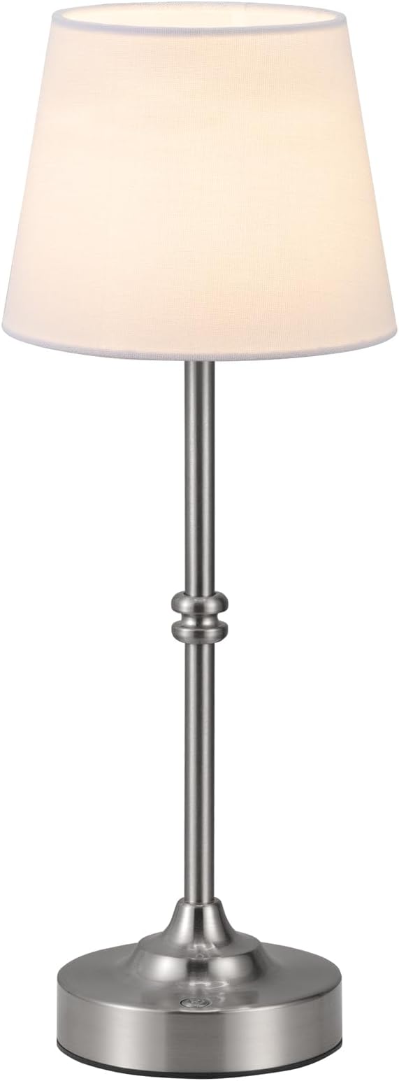 Kakanuo Rechargeable Cordless Table Lamp Silver - 1 Pack 4000mAh Battery Operated Lamp, Touch Control Stepless Dimming, for Home Decor, Dining Table, Living Room, Bedroom
