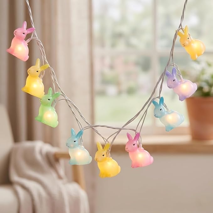 Easter Rabbit Decoration Lights Outdoor, 8.5 Feet Waterproof Bunny String Light with 10 Multicolor Rabbit Shaped Lights for Easter Indoor Bedroom Birthday Party Wedding Decor