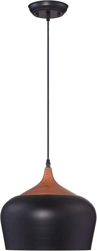 Possini Euro Design Felton Black Mini Pendant Lighting Fixture 12" Wide Farmhouse Rustic Wood Detail for Dining Room Living House Home Foyer Kitchen Island Entryway Bedroom High Ceilings