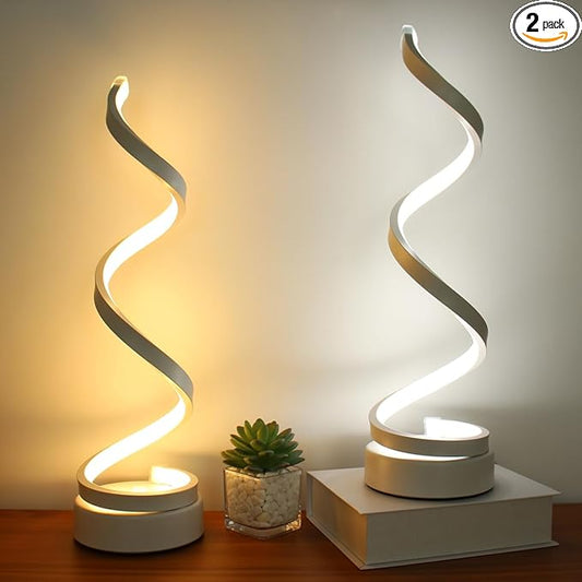 Modern Table Lamps Set of 2, Dimmable Spiral Table Lamps for Night Stand, 12W LED Desk Lamp 3 Color 10 Brightness Level Bedside Lamps Desk Light Office Lamp for Bedroom, Living Room (White)