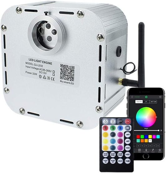AZIMOM High Brightness 32W Twinkle Fiber Optic Light Source RGBW Light Box Engine Diver Bluetooth/RF Remote Control Music Sensor Mode for Car Home Star Ceiling Light Effect Decoration