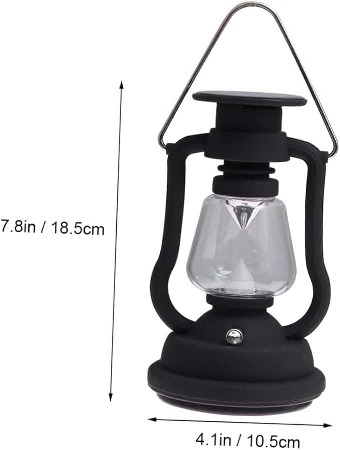 Mikikit Solar Energy Retro Horse Lamp Color Hand Solar Outdoor Lantern Camping Portable Survival Crank Tent Camp Lamp LED Vintage Kerosene Lamp Rechargeable Camp Light Black