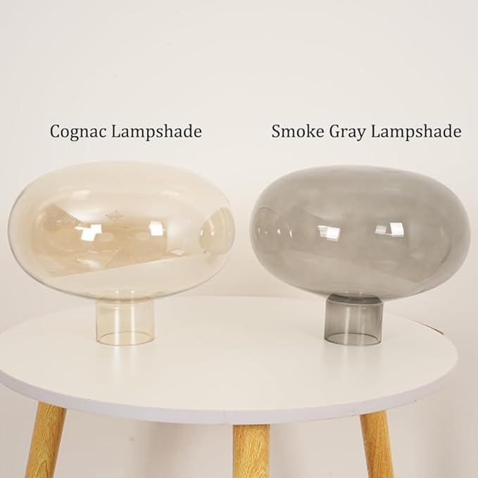 Meefad Glass Table Lamp, Mushroom Shape Bedside Lamp with Marble Base, Small Night Light for Bedroom Office Nightstand Smoke Gray Finish