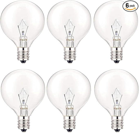 25 Watt Wax Warmer Bulbs, Light Bulbs for Full Size Scentsy Warmer, 6 Packs E12 Base Type G Bulb, Dimmable, Warm White, 120V G16 1/2 Bulbs for Candle Lamp