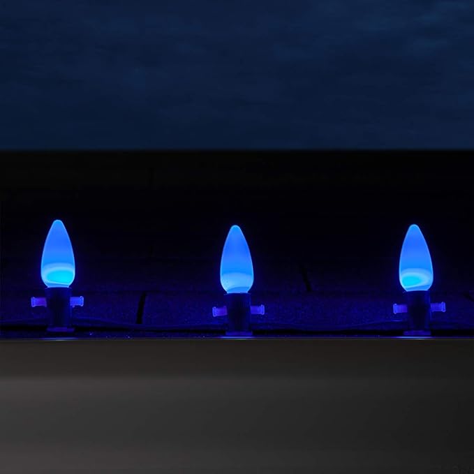 Wintergreen Lighting 100 C9 OptiCore LED Commercial Outdoor Christmas Lights – Heavy Duty Christmas String Lights; Green Wire (100 ft, Blue Smooth/Opaque)